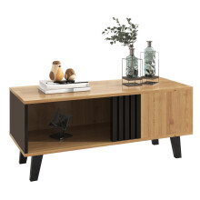 100 x 60 x 45 cm großer Couchtisch im Design aus farbigem Holz und Schwarz, Wohnzimmertisch mit Schubladen-Beistelltisch, vielseitiger