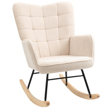 Schaukelstuhl Schwingsessel, Akzentstuhl, Relaxsessel mit Berbervlies, für Schlafzimmer, bis 120 kg, Beige, 71x92x101 cm