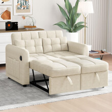 Modernes Design: Loveseat-Sofa, 3-in-1-Ausziehsofa mit verstellbarer Rückenlehne, USB, Armlehnentaschen und Kissen. Geeignet für Wohnzi