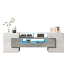 Stilvoller TV-Schrank, Lowboard. hochglänzendes Weiß, 145 cm, LED-Beleuchtung, Wohnzimmermöbel. modernes Design. elegante Glasoberfläc