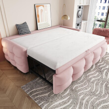 Polsterbett Ausziehbares Schlafsofa 90/180*190cm, Puffbett, Teddy Samt Stoff, Einzelbett, Doppelbett, Mit Lattenrost, Multifunktionsbet