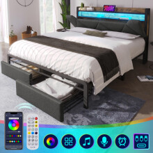 Polsterbett mit USB Typ C Ladefunktion Stauraum-Kopfteil und LED-Beleuchtung und Schubladen, Doppelbett 140x 200 Stauraumbetten Bettges