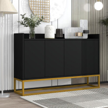 Modernes Sideboard im minimalistischen Stil 4-türiger griffloser Buffetschrank für Esszimmer, Wohnzimmer, Küche (Schwarz)