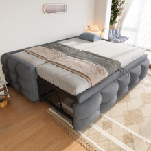 Polsterbett Ausziehbares Schlafsofa 90/180*190cm, Puffbett, Teddy Samt Stoff, Einzelbett, Doppelbett, Mit Lattenrost, Multifunktionsbet