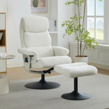 023 Relaxsessel mit Liegefunktion und 5-Punkte-Massage, Fernsehsessel mit elektrischer Heizfunktion und Hocker, 360 drehbar, Chenille