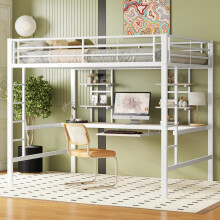 (=WX000127AAK) Hochbett, 140*200 cm, Bettgestell Metallbett, Eisenbett, Hochbett mit Schreibtisch und zwei Bücherregalen für Kinder, Ju