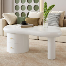 Moderner Weißer Couchtisch mit Unregelmäßiger Form – 2 Schubladen, Platzsparend, Stilvoll, Stabil – Perfekt für Wohnzimmer & Mehrzwec