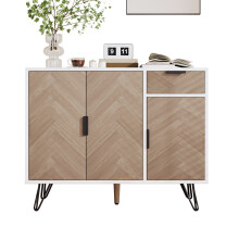 Moderner Aufbewahrungsschrank, Sideboard in Weiß und Holzoptik mit Schublade und höhenverstellbaren Einlegeböden (90 x 30 x 71,5 cm)
