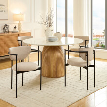2er Set Esszimmerstühle im Skandi-Design, 2 Farbvarianten: Khaki mit Edelstahl / Creme mit schwarzem Metallgestell, Stoffbezug, kompakt