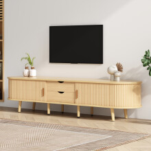 Wohnzimmer-TV-Schrank mit Stauraum + runder Tischplatte MDF Holzmaserung 2 Schubladen, Tragkraft 30KG Größe 175 x 40 x 42cm