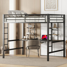(=WX000127AAB) Bettgestell Metallbett, Eisenbett, Hochbett mit Schreibtisch und zwei Bücherregalen für Kinder, Jugendliche und Erwachse