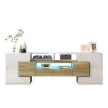 Stilvoller TV-Schrank, Lowboard. hochglänzendes Weiß, 145 cm, LED-Beleuchtung, Wohnzimmermöbel. modernes Design. elegante Glasoberfläc