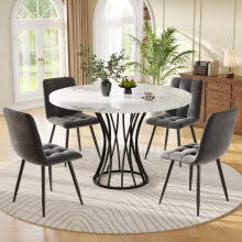 Esstisch-Set (5 Teile), Esstisch-Set mit 4 Stühlen, modernes Küchentisch-Set, runder Küchentisch 80 cm Durchmesser, schwarze Beine, wei