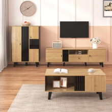 Wohnzimmermöbel Set 3-teilig – Couchtisch, TV-Schrank & Sideboard – modernes Design in Holz und Schwarz – Viel Stauraum, stilvolle