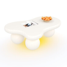 Weißer Couchtisch im Wolkenstil mit LED-Beleuchtung – 16 Farben wählbar, Coffee Table, Wolkenform-Design, Rundbein-Design, stilvolles