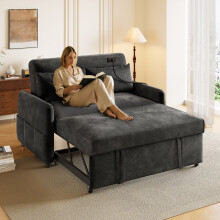 Modernes Doppel-Klappschlafsofa, Multifunktionssofa mit Schlaffunktion, verstellbare Rückenlehne, Handyhalter, USB-Ladeanschluss, geeig