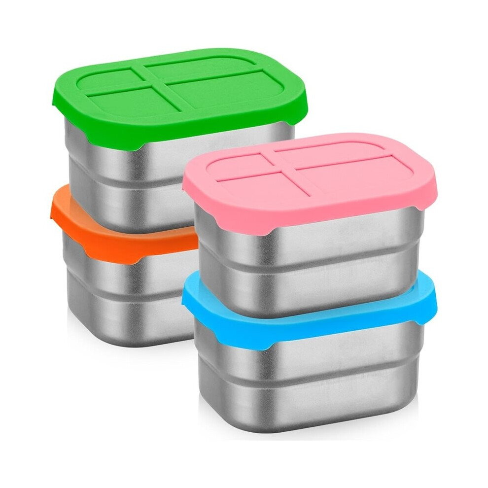 4pcs Snack Boxes Stainless Steel 230 Ml, Leak-Proof Snack Box with Silicone Lid,Small Lunch Boxes & Meal Prep Containers