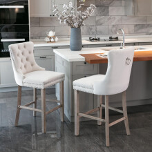 Contemporary Velvet Upholstered Barstools with Button Tufted Decoration and Wooden Legs, and Chrome Nailhead Trim, Leisure Style Bar Ch