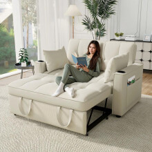 Klappbares Schlafsofa, Multifunktionssofa mit Schlaffunktion, Schlafsofa mit Getränkehalter und Kissen, geeignet für Wohnzimmer, Schlaf