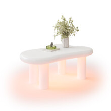 Weißer Couchtisch in Cloud-Form aus MDF mit 16-farbiger LED-Beleuchtung & Schublade – Moderner Wohnzimmertisch, mit Stauraum