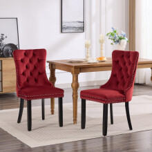 Classic Velvet Dining Chairs, High-end Tufted Solid Wood Contemporary Velvet Upholstered Dining Chair with Wood Legs Nailhead, SET OF 2