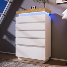 Kommode, Hochglanz Sideboard mit 6 Schubladen, LED Beleuchtung (App Control), Mehrzweckschrank für Wohnzimmer und Schlafzimmer, 115 x 7