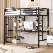 (=WX000123AAB) Bettgestell Metallbett, Eisenbett, Hochbett mit Schreibtisch und zwei Bücherregalen für Kinder, Jugendliche und Erwachse