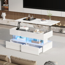 100 x 50 x 46 cm Anhebbarer CouchtischSofatisch mit höhenverstellbarer Tischplatte und verstecktem Stauraum,Hochglanz-Beistelltisch mit
