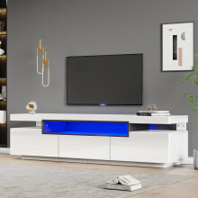 Eleganter Hochglanz-TV-Schrank 160x39x42cm – Weiß mit 16 Farben LED-Beleuchtung – Platz für 70 Zoll Fernseher – Inklusive 3 Schublad