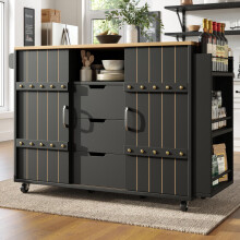 Küchenschrank, Servierwagen mit Holzmaserung, Küchenwagen mit rollen und arbeitsplatte, Küchenwagen mit Gewürzregal und Handtuchhalter,