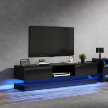 160*35*40,5 cm Schwarzer Hochglanz-TV-Ständer mit LED-Beleuchtung, 2 Schubladen, Anwendungssteuerung, Anti-Kipp-Design, geeignet für 60