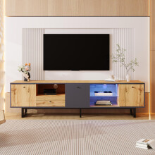 Lowboard, Wohnzimmer-TV-Schrank mit LED-Lichteffekt, Glastrennwand, Pufferscharnier, farblich passendes Design