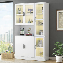 Weißer Vitrinenschrank, Bücherregale mit Türen, Standregale für Bücher, große Küchenanrichte, Vorratsschrank, Luxus-Bücherregal mit LED