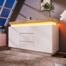Kommode, Hochglanz Sideboard mit 2 Türen und 3 Schubladen, LED Beleuchtung (App Control), Mehrzweckschrank für Wohnzimmer und Schlafzim