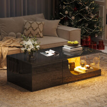 100*50*30cm Couchtisch,Sofatisch mit 2 Schubladen, Hochglanz Wohnzimmer Beistelltisch, MDF Wohnzimmertisch, kaffeetisch mit LED,Tragend