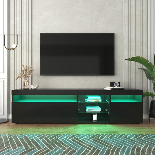 Schwarz  moderner TV-Schrank, helles Panel, variable LED-Beleuchtung, Wohn- und Esszimmer 180cm