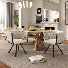 Samt-Esszimmerstuhl, 4er set, einzelner heller Luxus-Wohnzimmer-Schlafzimmer-Drehstuhl, Freizeit-Drehstuhl mit vier Stützbeinen aus Met