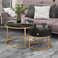 (original sku WF303615AAA) Moderner Nesting Couchtisch Hochglanz Marmormuster 2er Set runde Couchtische Runder Nested Beistelltisch