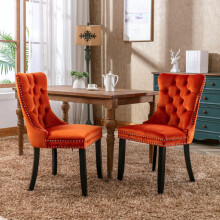 Nikki Collection Modern, High-end Tufted Solid Wood Contemporary Velvet Upholstered Dining Chair with Wood Legs Nailhead Trim 2-Pcs Set