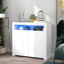 (316190194WAA) Kommode Sideboard WeißWohnzimmer Sideboard Aufbewahrungsschrank Weiß Hochglanz mit LED-Licht, Moderne Küchenzeile Schran