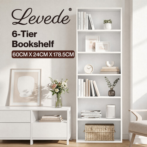 Levede 6-Tier Slim Narrow Adjustable Bookcase