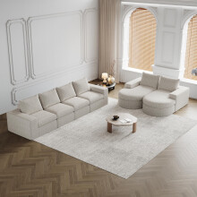 Chenille-Sofa mit gebogenen Elementen und Liegestuhl, vollständig komprimiert und ohne Gestell, modulares Kombinationssofa L-Liegestuhl