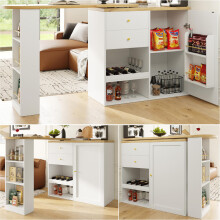 Drehbarer Bartisch (Hauptkörper 105 x 39 x 102 cm), mit 2 Schubladen und Schiebetürschrank, 3 Ebenen offener Stauraum, geeignet für Ess