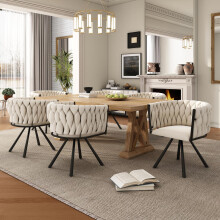 Samt-Esszimmerstuhl, 6er set, einzelner heller Luxus-Wohnzimmer-Schlafzimmer-Drehstuhl, Freizeit-Drehstuhl mit vier Stützbeinen aus Met