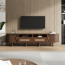 170*40*40cm Ovaler TV-Ständer und Fernsehtisch,TV-Schrank mit 2 Rattan Design Schubladen,2 Schiebetür,Lowboard und Fernsehtisch bis zu