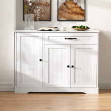 Modernes, elegantes Sideboard mit 3 Türen und einer Schublade, Buffetschrank für Esszimmer, Wohnzimmer und Diele (Weiß)
