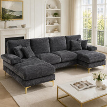 (Old SKU:W1880S00028)Modernes großes Chenille U-Shape Sektionssofa mit doppelten Liegesitzen für Wohnzimmer Schlafzimmer Büro Wohnung V