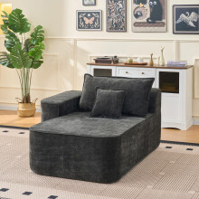 Chaiselongue ohne Montage – Bequemes & weiches Sofa inkl. Kissen,mit Seitentaschen, Schwarz