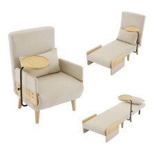Modernes Design: 3-in-1-Umbausessel mit Schlaffunktion,mit Holztablett, gepolsterter Klappsessel, Polstersitz, Loungesessel, Einzelbett