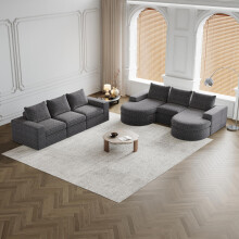 Chenille-Sofa mit gebogenen Elementen und Liegestuhl, vollständig komprimiert und ohne Gestell, modulares Kombinationssofa L-Liegestuhl